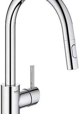 GROHE Concetto Pull Down Kitchen Faucet with Dual Sprayer, Starlight Chrome | Kitchen Faucet with Sprayer: Stainless Steel Finish, 1.75 GPM, Smooth SilkMove Valve, Single Hole Pull Down Spray | 32665003
