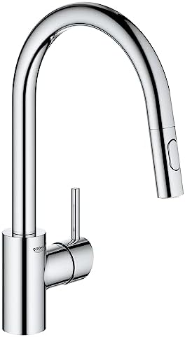 GROHE Concetto Pull Down Kitchen Faucet with Dual Sprayer, Starlight Chrome | Kitchen Faucet with Sprayer: Stainless Steel Finish, 1.75 GPM, Smooth SilkMove Valve, Single Hole Pull Down Spray | 32665003