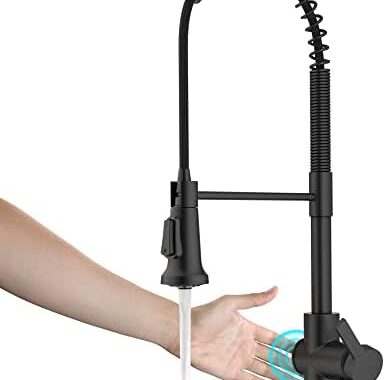 KRAUS Britt Touchless Sensor Commercial Single Handle Pull Down Kitchen Faucet in Matte Black, KSF-1691MB
