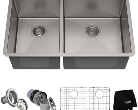 KRAUS Standart Pro 33 -inch Undermount 60/40 Double Bowl 16 Gauge Stainless Steel Kitchen Sink, KHU104-33