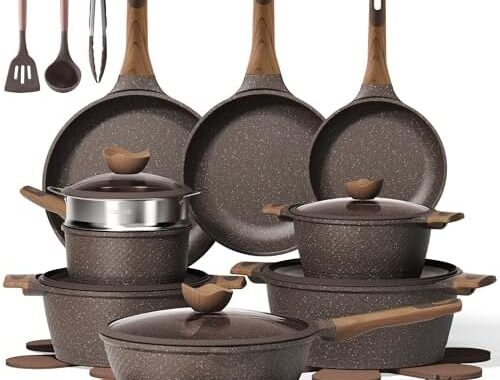 CAROTE 26pcs Pots and Pans Set, Nonstick Cookware Sets | Induction Kitchen Cooking Set, Special Texture Design, Ultra Durable, Easy Food Release, Even Heating, with Frying Pans Set