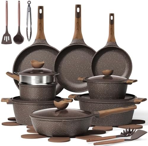 CAROTE 26pcs Pots and Pans Set, Nonstick Cookware Sets | Induction Kitchen Cooking Set, Special Texture Design, Ultra Durable, Easy Food Release, Even Heating, with Frying Pans Set