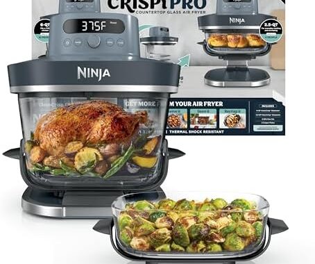 Ninja Crispi Pro Glass Air Fryer, 6-in-1, Cyberspace, AS101CY | Max crisp, air fry, bake, roast, recrisp, dehydrate, 1800W, 450F max, 6Qt, 2.5Qt containers