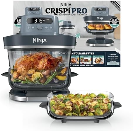 Ninja Crispi Pro Glass Air Fryer, 6-in-1, Cyberspace, AS101CY | Max crisp, air fry, bake, roast, recrisp, dehydrate, 1800W, 450F max, 6Qt, 2.5Qt containers