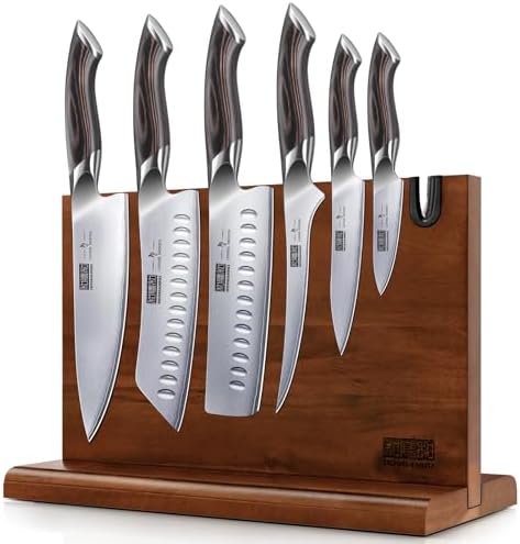 HOSHANHO 7PCS Kitchen Knife Set, Japanese Magnetic Knife Block Set | Ultra Sharp Japanese High Carbon Stainless Steel Chef Knives Sets with Block, Ergonomic Pakkawood Handle, Ideal Cooking Gift