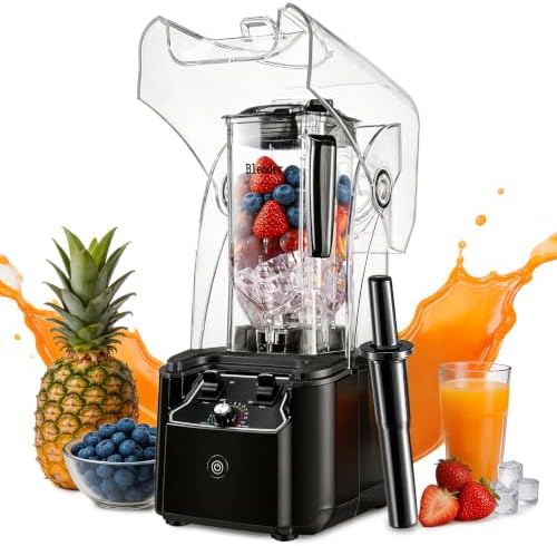 Commercial Blender for Smoothies, 80 oz Container with 15-Speed Settings | Countertop Blender with Quiet Sound Enclosure, Powerful 6-Leaf Blades, Self-Cleaning, Black